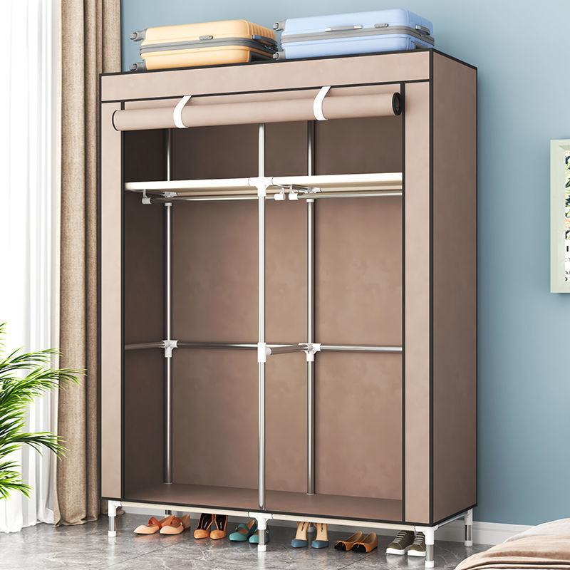 Cloth Wardrobe with Thickened Steel Pipes and Cloth Cover for Home Bedroom Simple Assembly Single-Person Rental House Storage Wardrobe