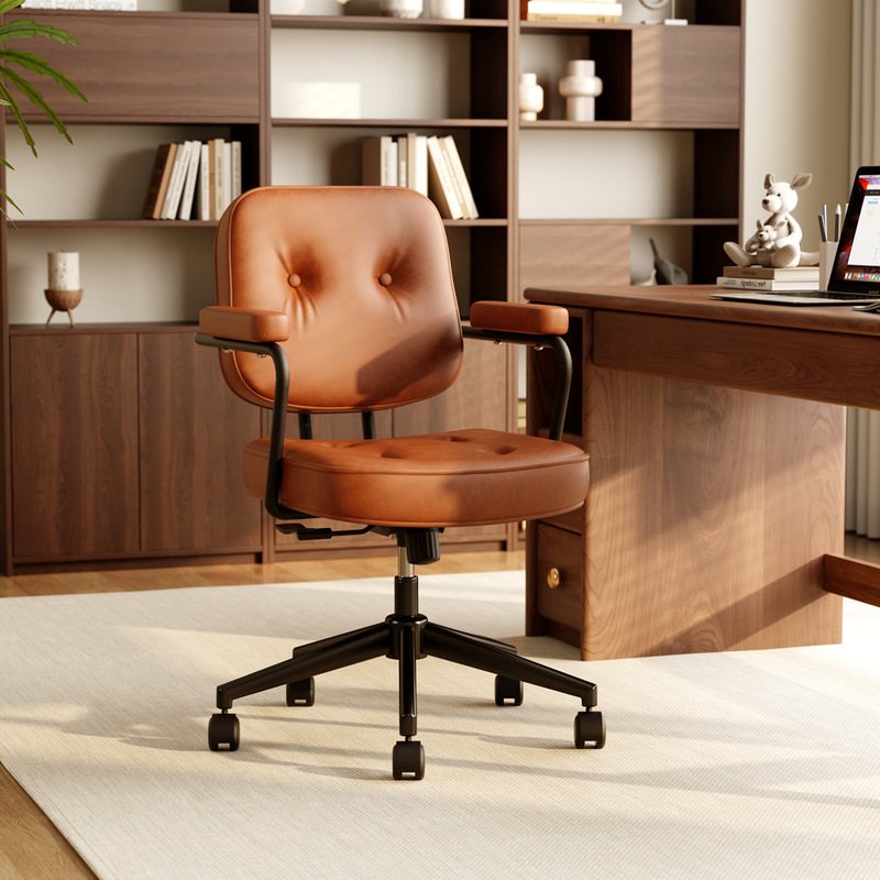 Genuine Leather Computer Chair with Comfortable Backrest for Long Sitting, Suitable for Home Use in Bedroom, Study, Desk Chair, Makeup Chair, Swivel Office Chair Genuine Leather Computer Chair with Comfortable Backrest for Long Sitting, Suitable for Home Use in Bedroom, Study, Desk Chair, Makeup Chair, Swivel Office Chair