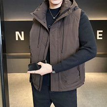 国标短款连帽羽绒马甲男秋冬外穿工装羽绒服马夹韩坎肩M165