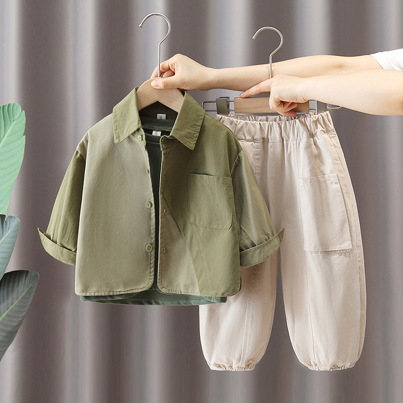 5723 Traje de primavera y otoño para niños 2025 Moda para niños Nuevo estilo Ropa para niños Camisa de primavera para bebés Traje de tres piezas