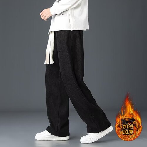 Premium-Feel Corduroy Casual Pants for Men: Autumn/Winter Chenille Wide-Leg Trousers in Solid Colors, Versatile Design with Adjustable Drawstring, Straight Fit—Perfect for Cross-Border Fashion