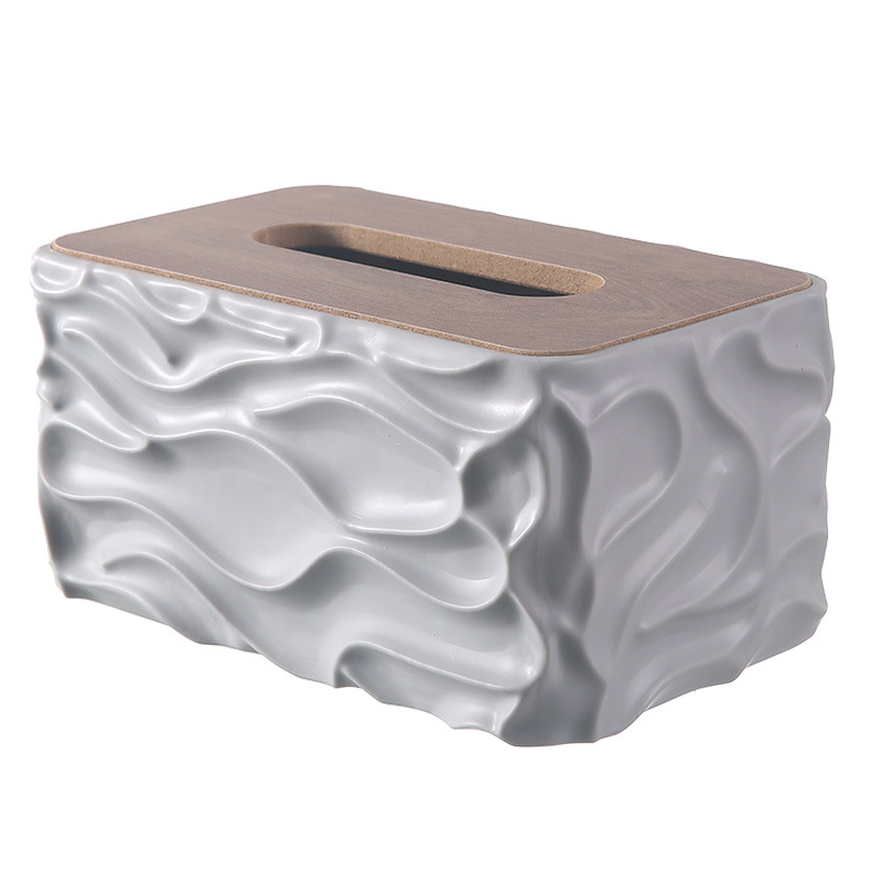 Caja de toallas de aire crema simple caja de almacenamiento de escritorio con cubierta de madera caja de extracción de papel creativa caja de extracción de papel de lujo ligera sala de estar doméstica