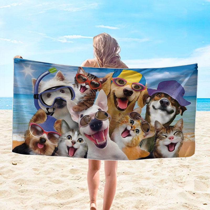 Cross-border animal foreign trade microfiber bath towel double-sided velvet digital printing Beach beach bath towel