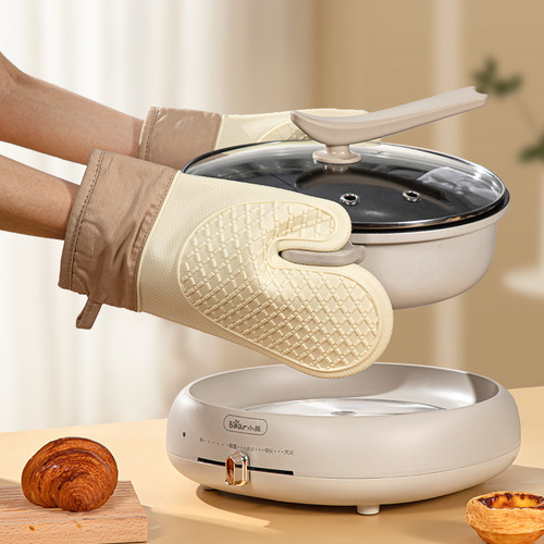 Five-finger oven gloves kitchen insulation anti-scalding gloves baking thickened silicone high temperature resistant microwave oven gloves anti-slip