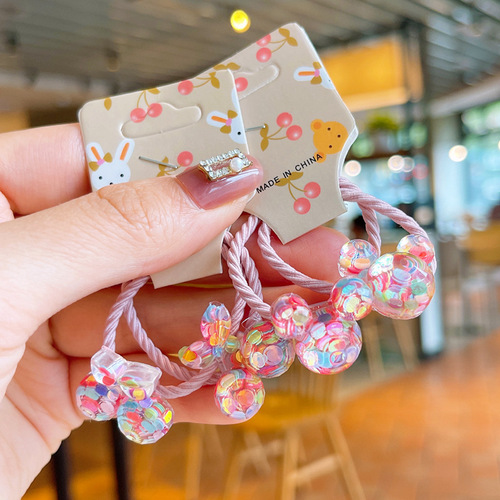 Korean version of children's sequin bow tie hair tie cartoon Mickey Cherry pair of hair rope cute girls hair tie rubber band headwear