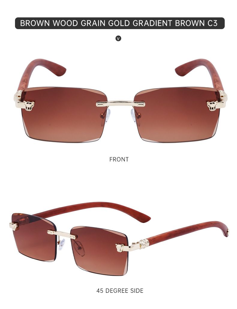 2024 Neue europäische und amerikanische rahmenlose Retro-Sonnenbrille für Herren mit Spiegelbeinen aus Holzmaserung und Sonnenbrille für Herren_voghion.com