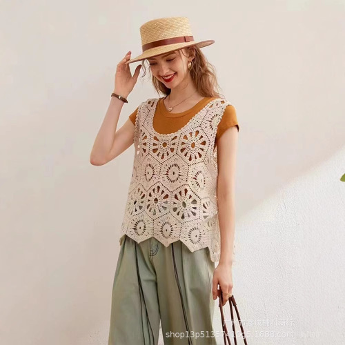 Summer hot girl design lacework mesh strap women's innerwear knitted vest outerwear sleeveless cover shirt top 