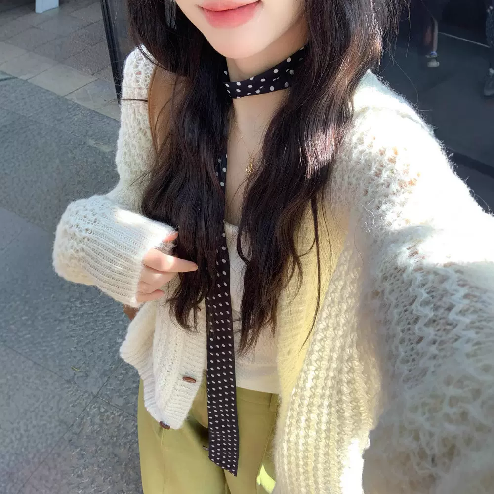 慵懒风软糯甜美毛衣外套温柔马海毛宽松显瘦针织开衫当季新款定制