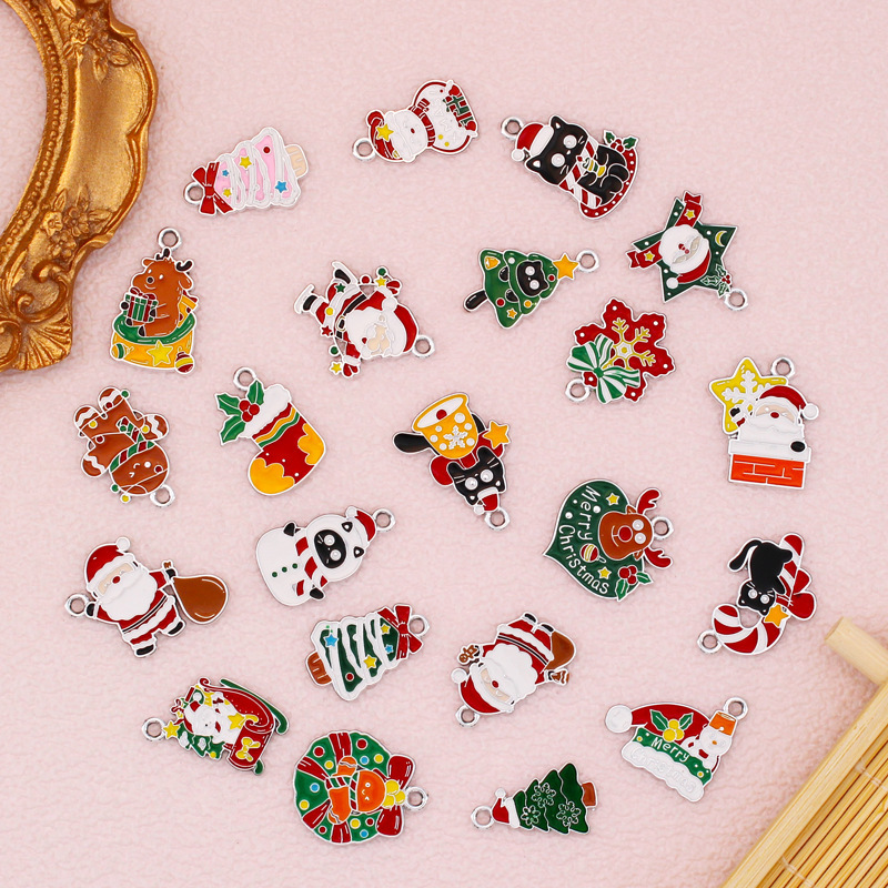 クリスマス漫画 DIY 合金ドリップオイルゴールデンホワイト K サンタクローススノーフレークヘラジカクリスマス猫アクセサリー|undefined