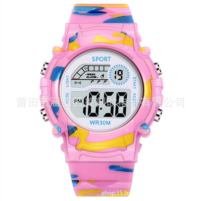 Reloj electrónico para niños de camuflaje colorido luminoso impermeable multifuncional reloj electrónico al aire libre para estudiantes masculinos y femeninos al por mayor