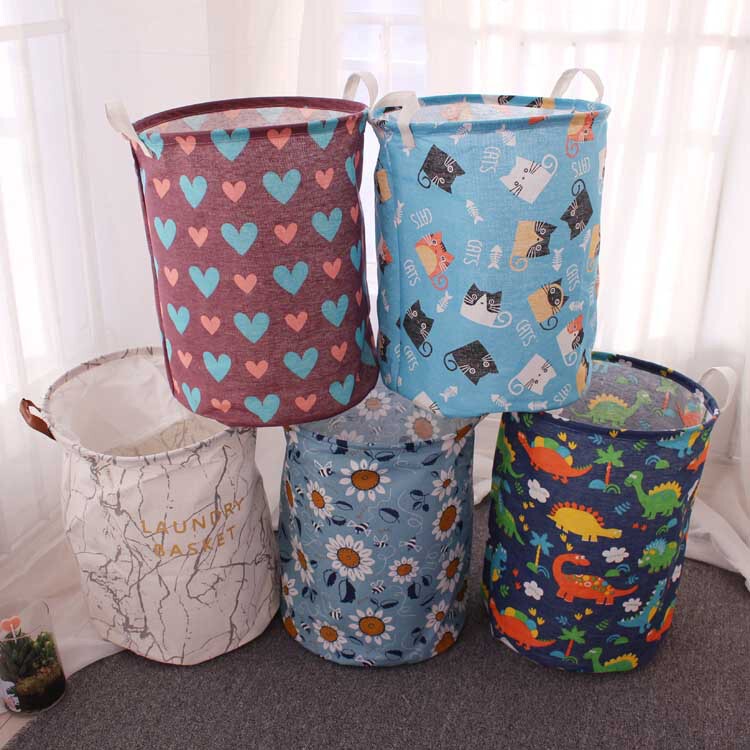 35/45 fabric waterproof storage moisture-proof drum toy sundry basket dirty clothes blue trash can be processed across the border