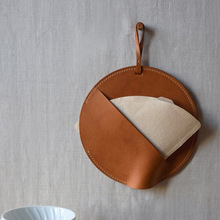 简约圆形纯色皮革咖啡过滤纸收纳袋可挂墙壁滤纸袋咖啡滤纸皮套