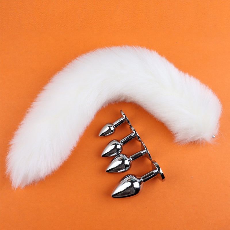 Metal Anal Plug with Detachable White Fox Tail, Adult Training Toy — detail image 12