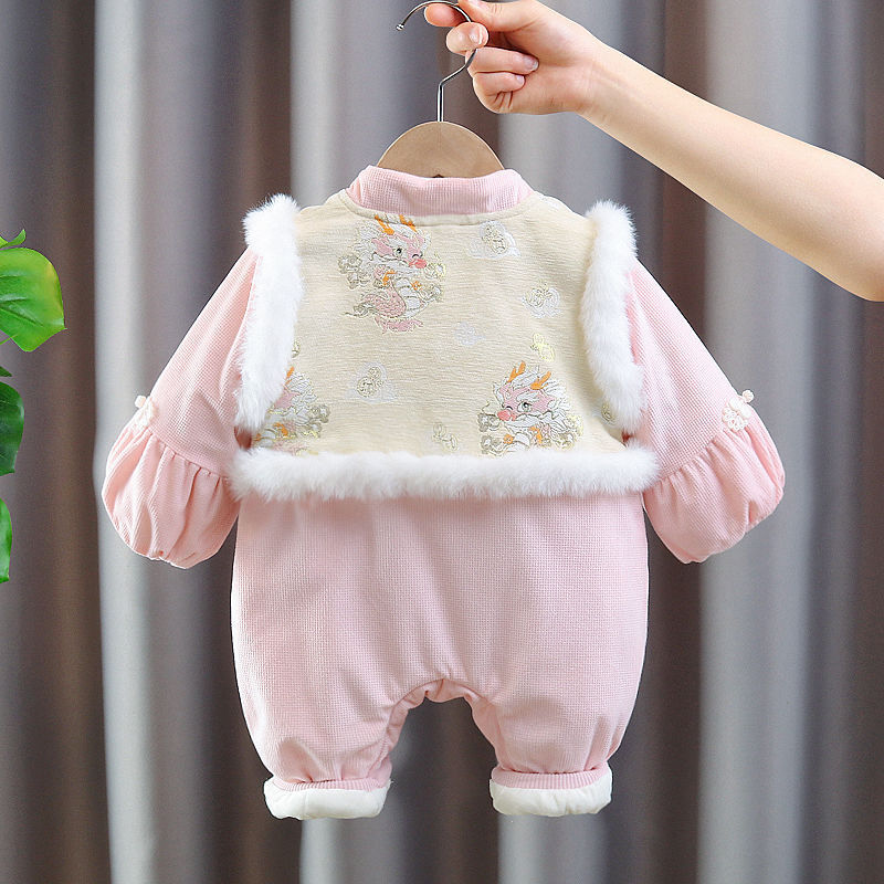 Ropa de bebé, ropa de invierno, bebé recién nacido, una pieza, fuera, abrazadera, algodón, suéter de princesa engrosado, chaqueta de algodón de invierno