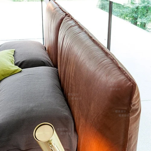 Nordic modern minimalist leather double bed, Italian light luxury 1.8-meter bedroom wedding bed, INS small apartment leather furniture