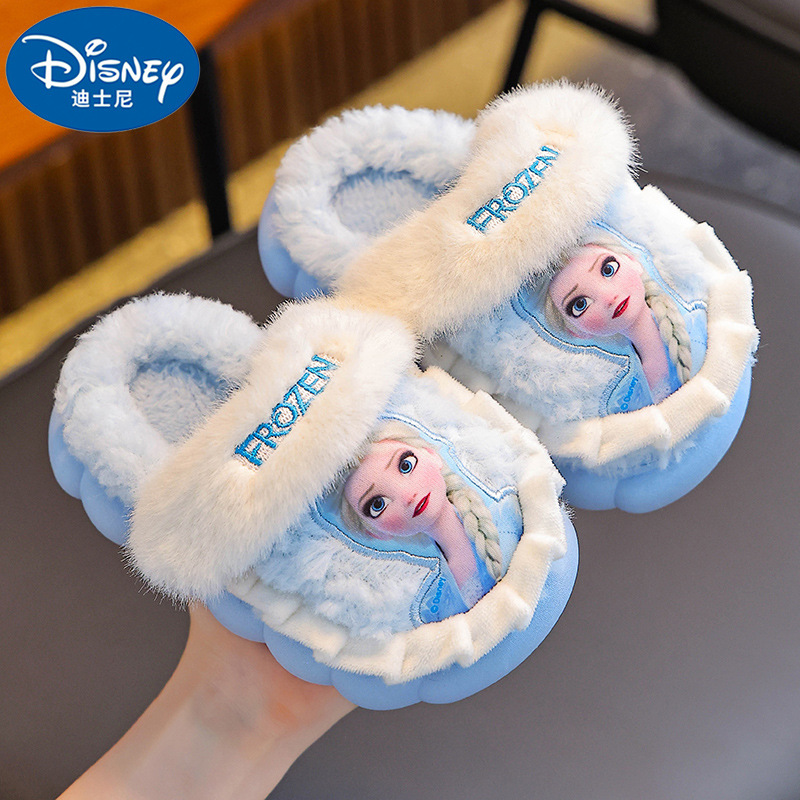 Zapatillas de algodón para niños de dibujos animados de invierno para niñas cálidas y terciopelo princesa Elsa zapatos de algodón para niños pequeños y medianos
