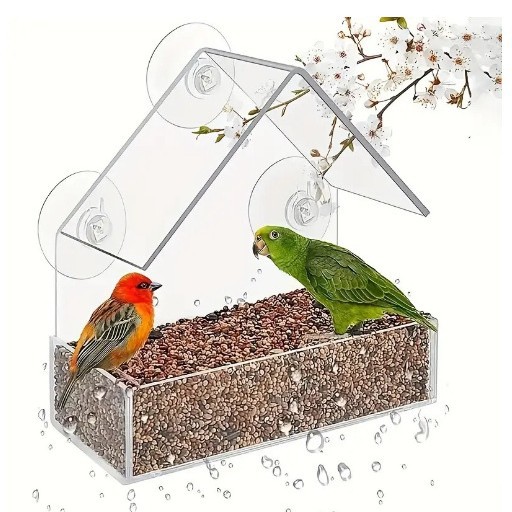 Cross-border triangle house type plastic acrylic organic glass bird feeder acrylic pet bird feeder