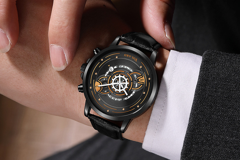 Men's Quartz Watch With Calendar And Leather Strap For Men_voghion.com