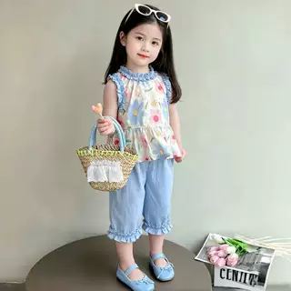 2026新款女童夏季新款韩版洋气碎花无袖套装薄款时尚夏装