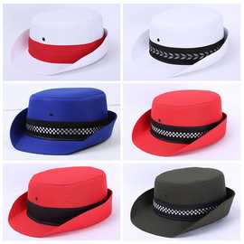 新式保安帽便帽卷边帽大檐帽大盖帽女士保安帽红色白色乐队礼仪帽