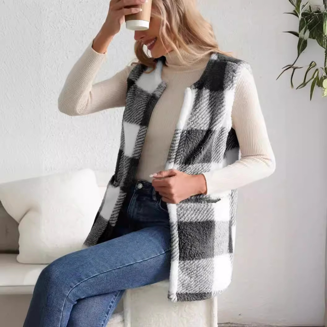 Women's Clothing coat loose plaid ladies cardigan fashion sweater_voghion.com