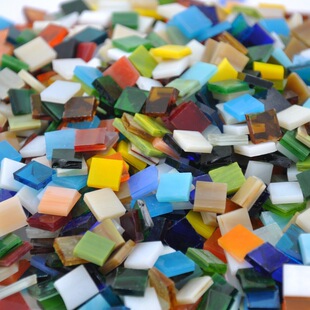 [Factory Ready Stock] DIY Colored Glass Mosaic Loose Mixed Color Square 10*10mm Crafts