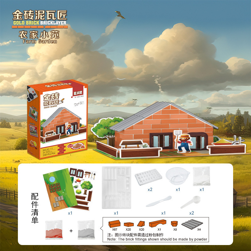 Masón diy construyendo a mano casa mini cabaña modelo arquitecto maestro de simulación ladrillo construyendo casa juguetes