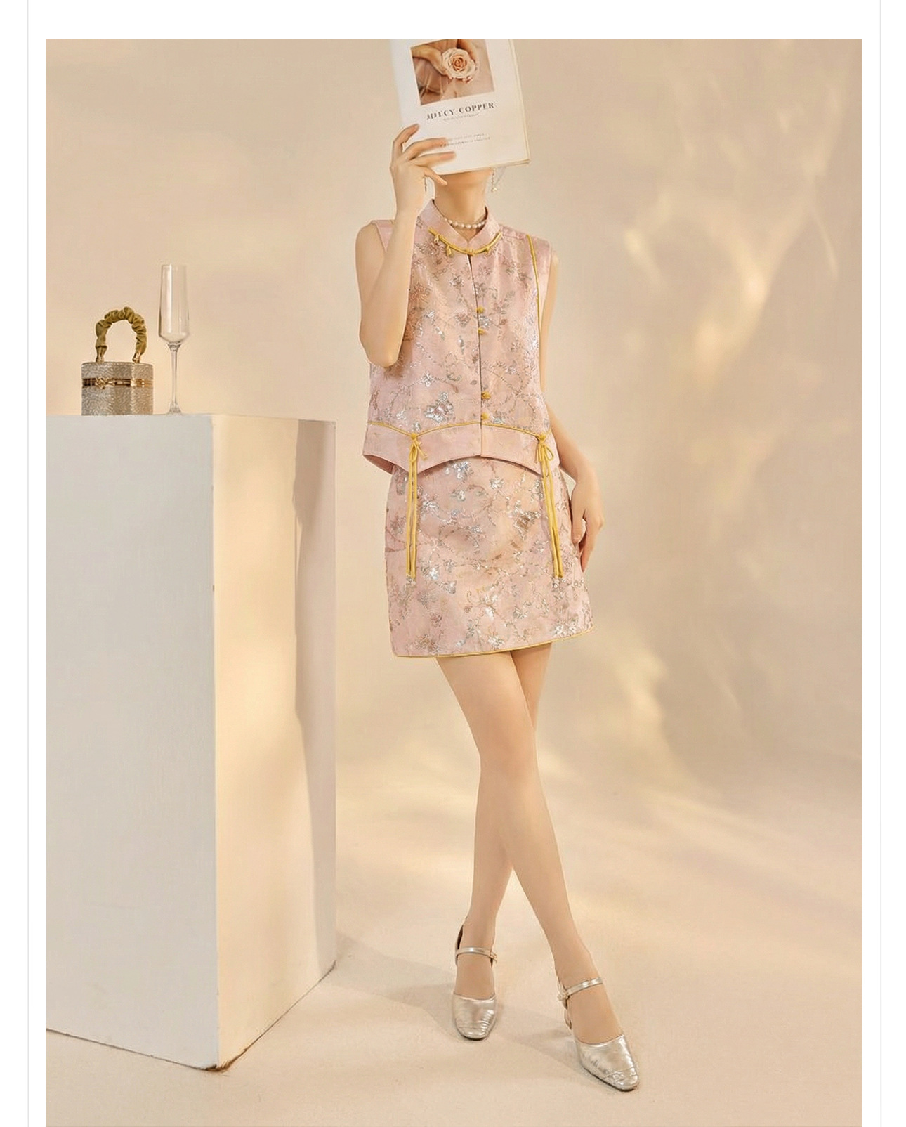 Áo hai dây thêu sequin phối tua rua cổ đứng – set chân váy midi phong cách tân Trung Hoa — nửa váy, Trang chủ chi tiết 9