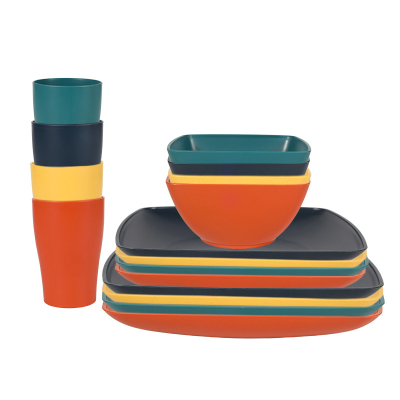 Amazon wheat straw tableware 16-piece set, square dinner plates, salad bowls, water cups, home and outdoor plate, bowl, and cup set Amazon wheat straw tableware 16-piece set, square dinner plates, salad bowls, water cups, home and outdoor plate, bowl, and cup set