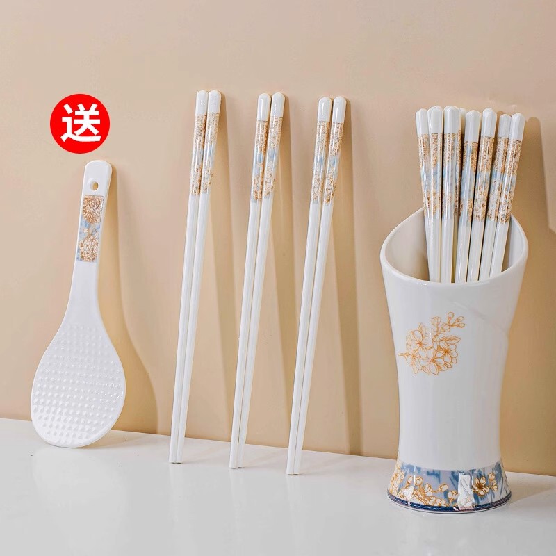 Jingdezhen Ceramic Chopsticks for Household Use, High-End, Antibacterial, Mildew-Proof, Accessible Luxury, High-End, Non-Slip, High Temperature Resistance, Healthy and Easy to Clean