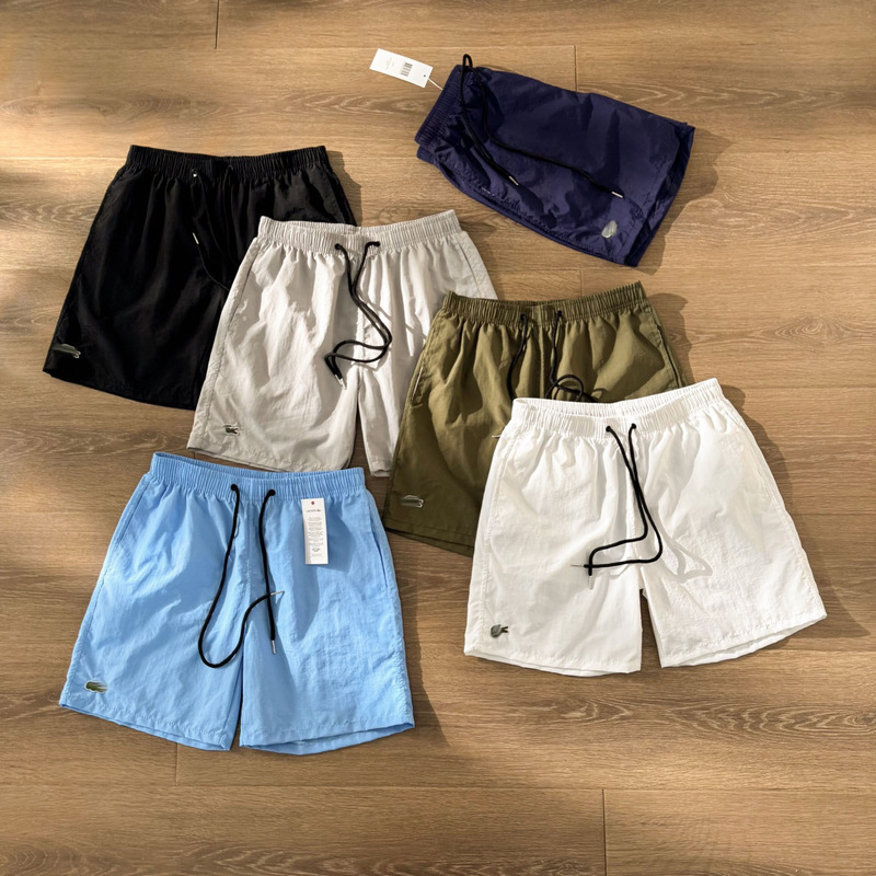 Crocodile Logo Beach Shorts, Summer Classic Style, Embroidered Elastic Waist Drawstring Quick-Dry Shorts, Couple Style Three/Five-Point Shorts