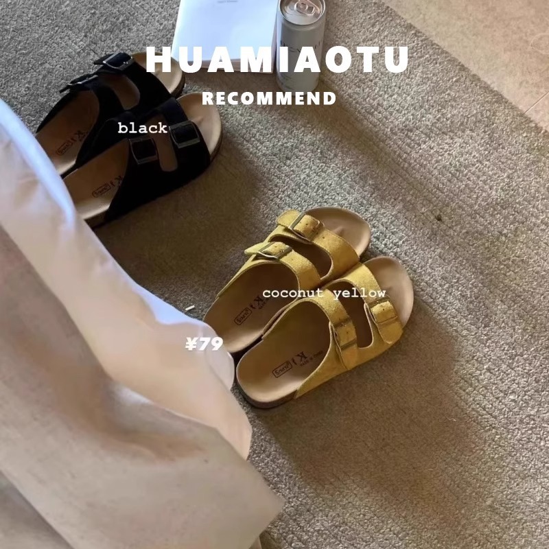 Pantuflas ropa exterior de mujer 2025 verano nuevo estilo retro sandalias Birkon todo fósforo fondo suave chanclas antideslizantes sensación de alta gama