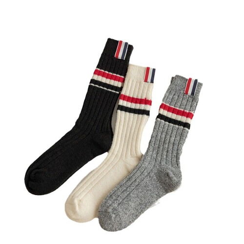 Trendy brand tb wool socks in autumn and winter thick warm men and women middle socks three bar striped Japanese ins pile socks
