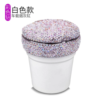 Car Ashtray with Led Light Luminous Multifunctional Ashtray Car Personalized Covered Car Interior Decoration with Diamond (Car ashtray) - white-diamond-ashtray-color-diamond-style