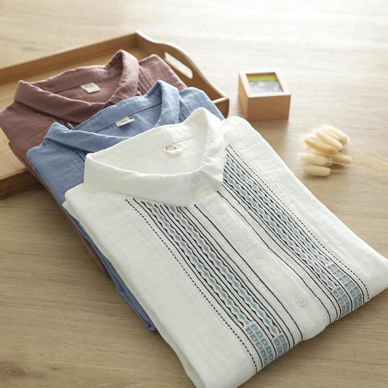 Double-layer Cotton Yarn Long-sleeved Shirt Women's Loose All-match Embroidered Artistic Baby Cotton Soft Women's Shirt Top Double-layer Cotton Yarn Long-sleeved Shirt Women's Loose All-match Embroidered Artistic Baby Cotton Soft Women's Shirt Top