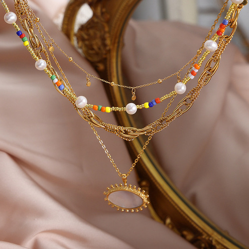 French-inspired Ins cool and minimalist geometric shape chain jewelry set, versatile and easy-to-match titanium steel gold-plated women's accessories set