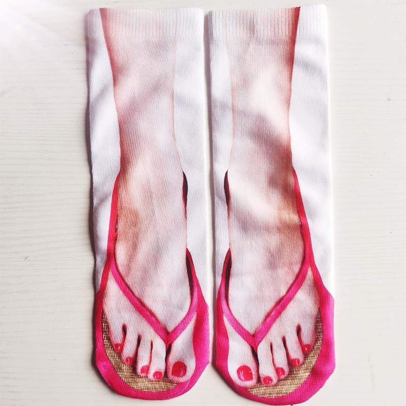 Calcetines calientes de chanclas de comercio exterior transfronterizo TEMU 3D impresión tridimensional calcetines divertidos uñas zapatos de lona calcetines de uñas