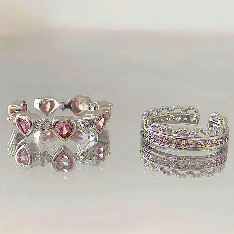 Women'S Gender Inlay Design Sweet Heart Shape Copper Inlay Zircon Open Ring