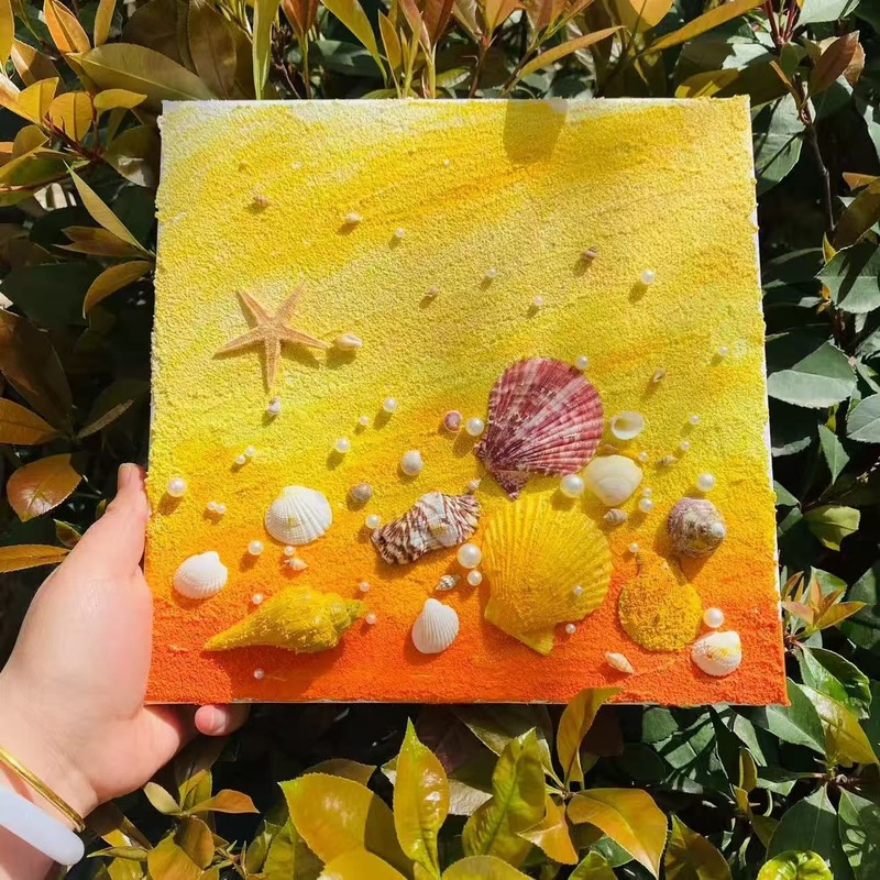 海浪沙滩贝壳diy肌理画材料包手工制作暖场活动立体石英砂装饰画|undefined