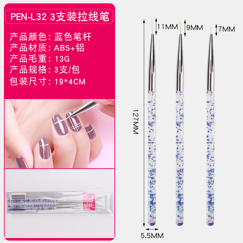 Cruz-Frontera de uñas Arte 3 unidades traje dibujo pluma talla pluma cepillo clavo herramienta traje