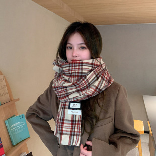 Korean Style ins Soft Waxy Cashmere Plaid Scarf Women's Winter Color Matching All-match Warm Knitted Scarf for Students Couple