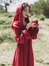 云南民族风西异域风情女装青海湖旅游衣服红色连衣裙沙漠拍照长裙