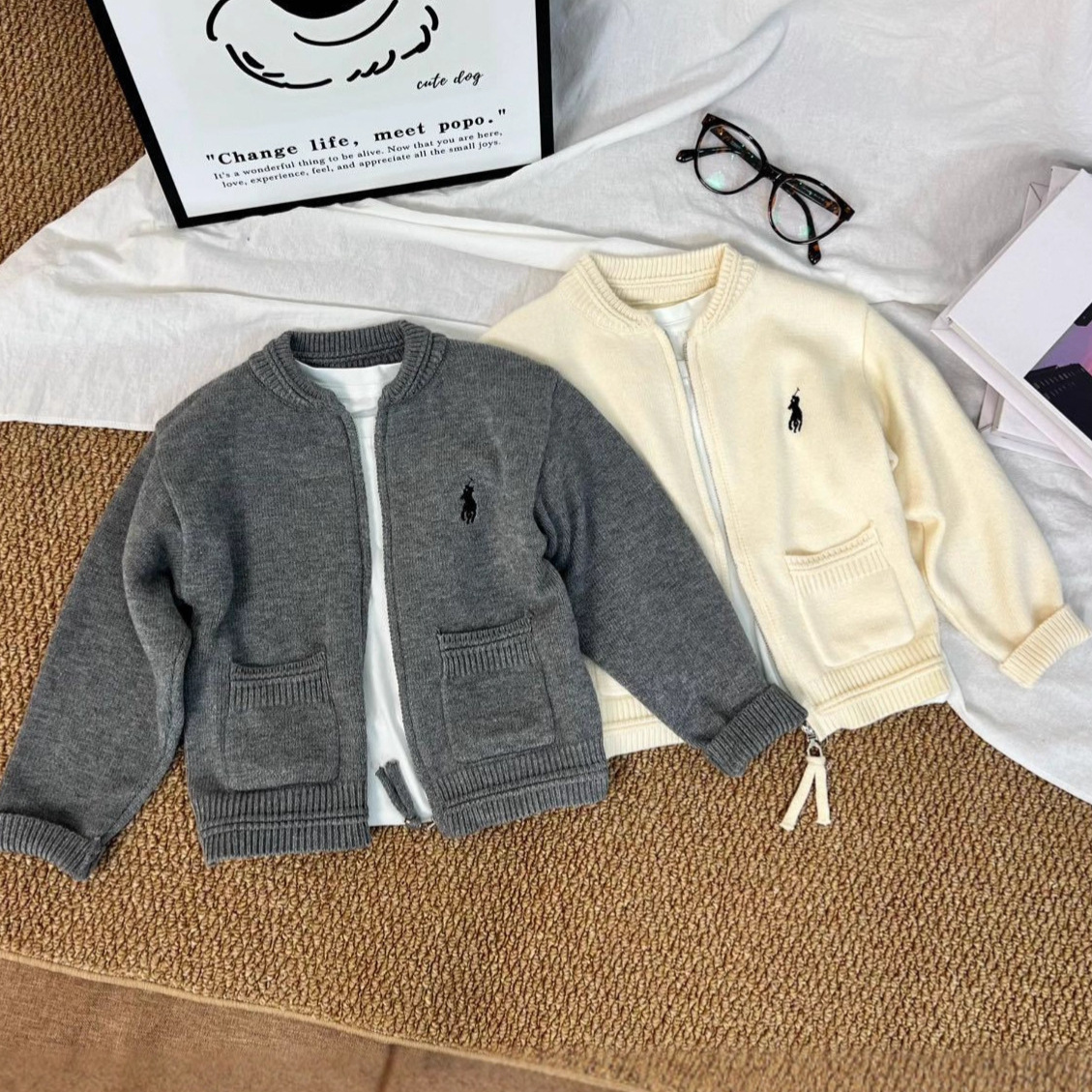 New spring and autumn children's cardigan sweaters, trendy brand baby knitted cardigans, stylish children's clothing