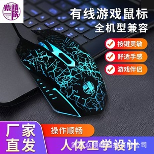 Shiba Cross Crack Luminous Mouse USB Wired Mechanical Feel Desktop Notebook E-sports Game Mouse Cross-border