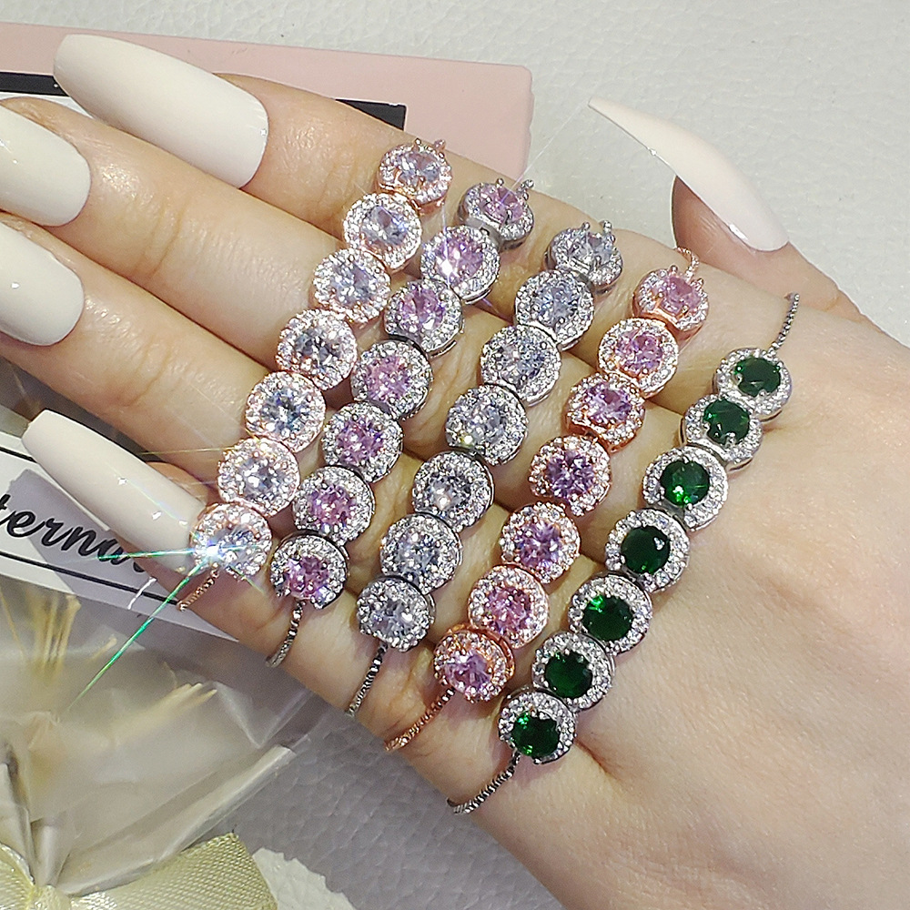 Xi Classic Full Diamond Crystal Bracciale Bracciale regolabile con zircone smeraldo femminile S5243_voghion.com