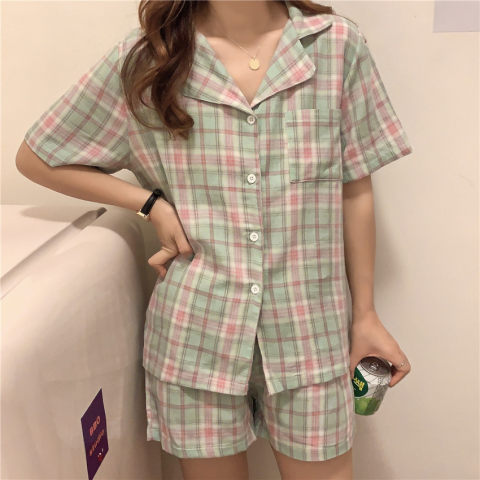 Pijamas de manga corta de verano de dibujos animados de las mujeres de estilo coreano vaca suelta ins estilo wechat celebridad en línea de dos piezas ropa para el hogar
