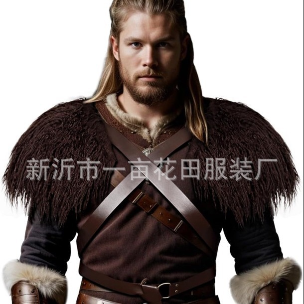 男性式バイキング毛襟マント中世戦士毛皮マントハロウィーンLARP冬コスプレ衣装|undefined