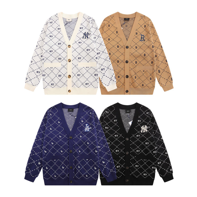 High-End Version Mlb Yu Shuxin Style Lazy Style Full-Print Monogram Knit Couple's Matching Cardigan Sweater