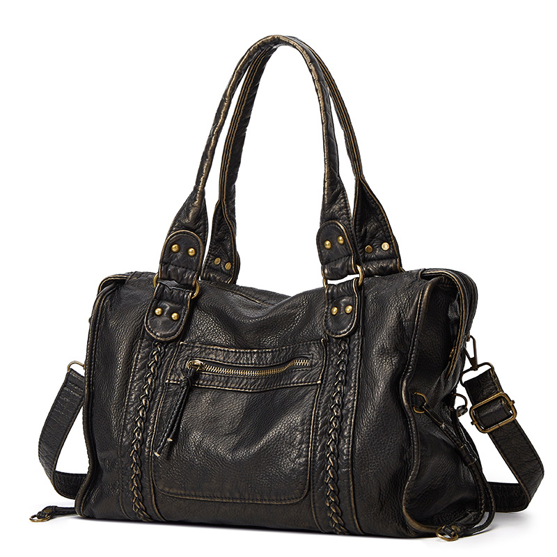 Hot Selling French Vintage Motorcycle Bag, Shoulder Crossbody Tote Bag, Large Capacity Women's Washed Bag - Thumbnail 2
