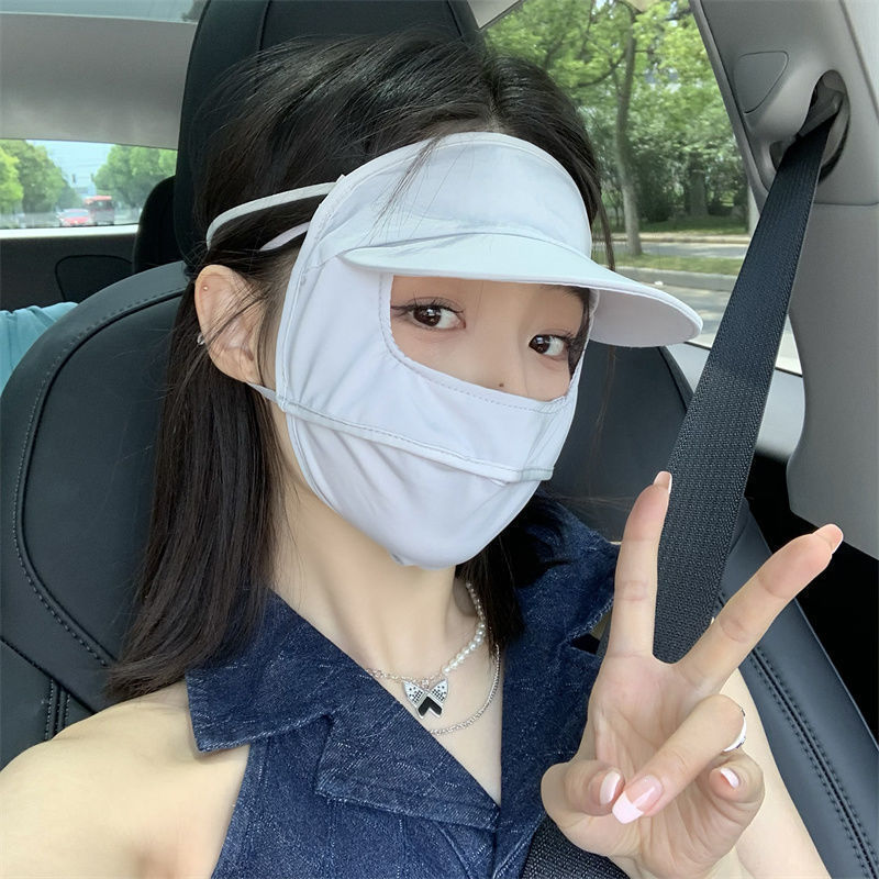 冰絲薄款防曬面罩女臉基尼防紫外線帶帽檐遮陽戶外騎行防塵